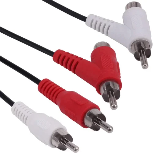 2 RCA Male to 2 RCA Male + RCA Female Piggyback Extension Audio Video AV Adapter Cord - Image 2