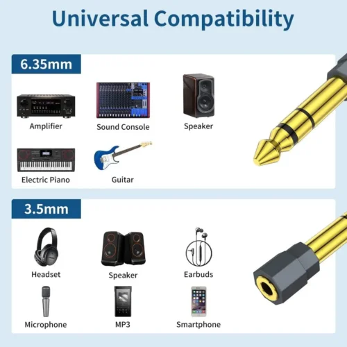 6.35mm 1/4 Male to 3.5mm 1/8 Female Stereo Headphone Adapter Audio Jack Plug - Image 4