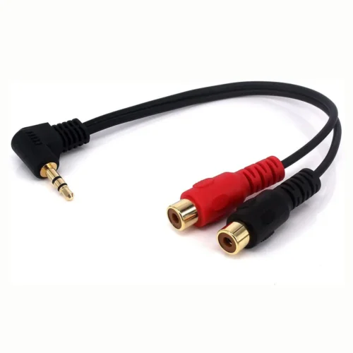 90 Degree Right-Angled 3.5mm (Mini) 1/8" TRS Stereo Male to Dual Female RCA Jack Adapter Cable