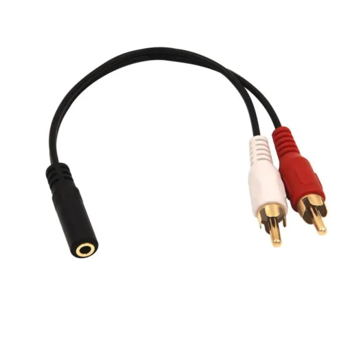 90 Degree Right-Angled 3.5mm (Mini) 1/8" TRS Stereo Male to Dual Female RCA Jack Adapter Cable - Image 3