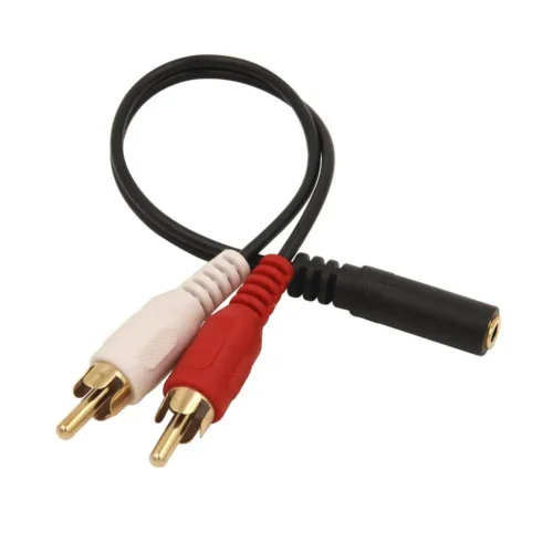 90 Degree Right-Angled 3.5mm (Mini) 1/8" TRS Stereo Male to Dual Female RCA Jack Adapter Cable - Image 2