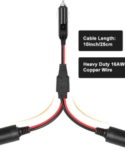 Alternative view of 1 to 2 Car Cigarette Lighter Splitter Adapter Power Charger Port Cigarette Lighter Extension Cord with 15A Fuse