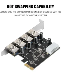 Alternative view of 4 Ports PCI-E to USB 3.0 Hub PCI Express Expansion Card Adapter 5Gbps for Motherboard