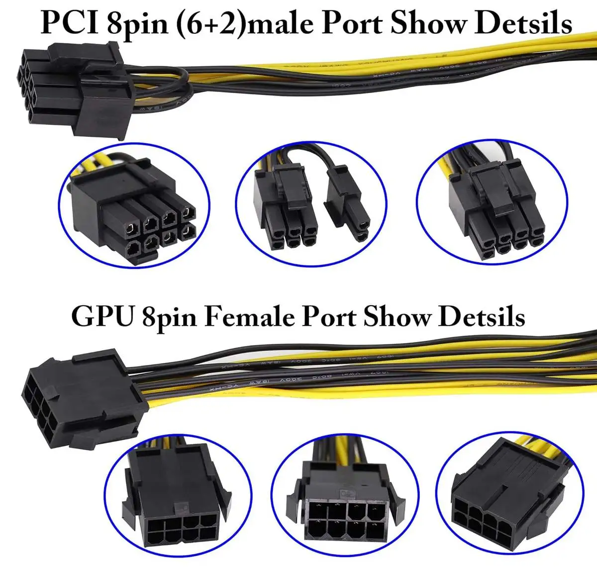 8 Pin Female to Dual 8P (6+2) Pin Male Extention Power Cable - Image 3