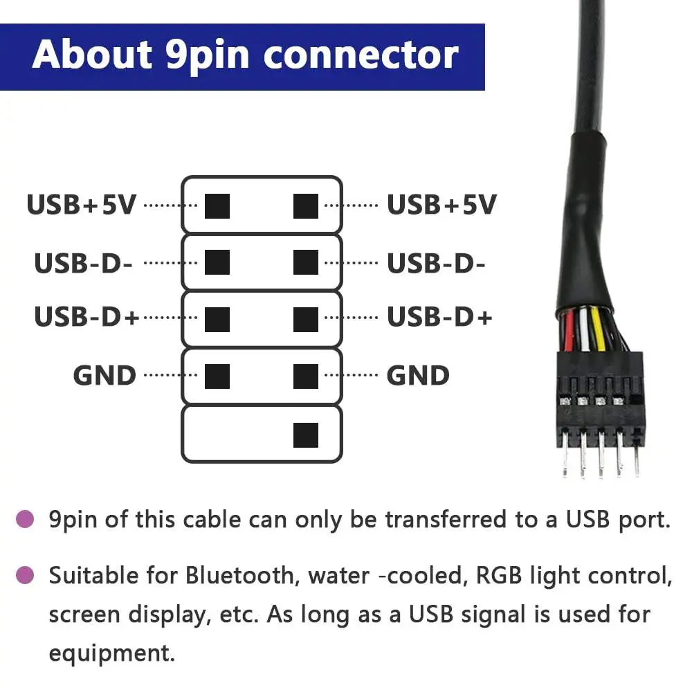 9-Pin USB Motherboard Male Header to Single USB 2.0 Type a Male Cable - Image 5