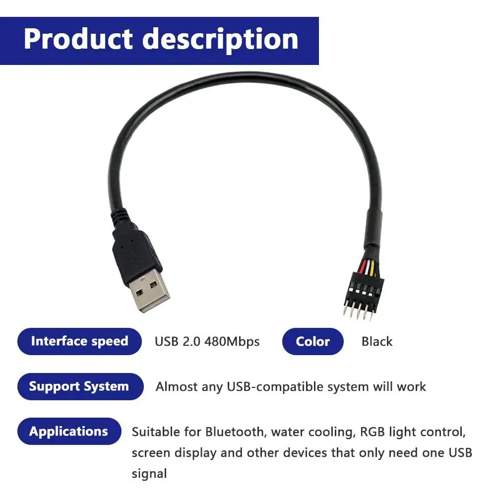 9-Pin USB Motherboard Male Header to Single USB 2.0 Type a Male Cable - Image 4