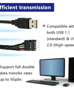 Alternative view of 9-Pin USB Motherboard Male Header to Single USB 2.0 Type a Male Cable