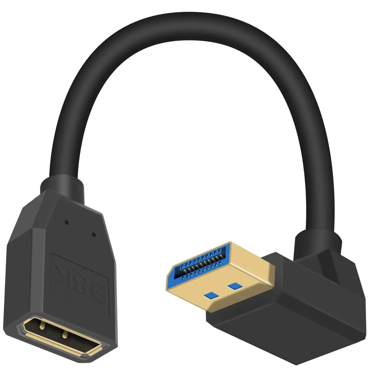 DisplayPort 1.4 Cable, 90 Degree Displayport DP 1.4 Male to Female Extender Ultra Extension Cable