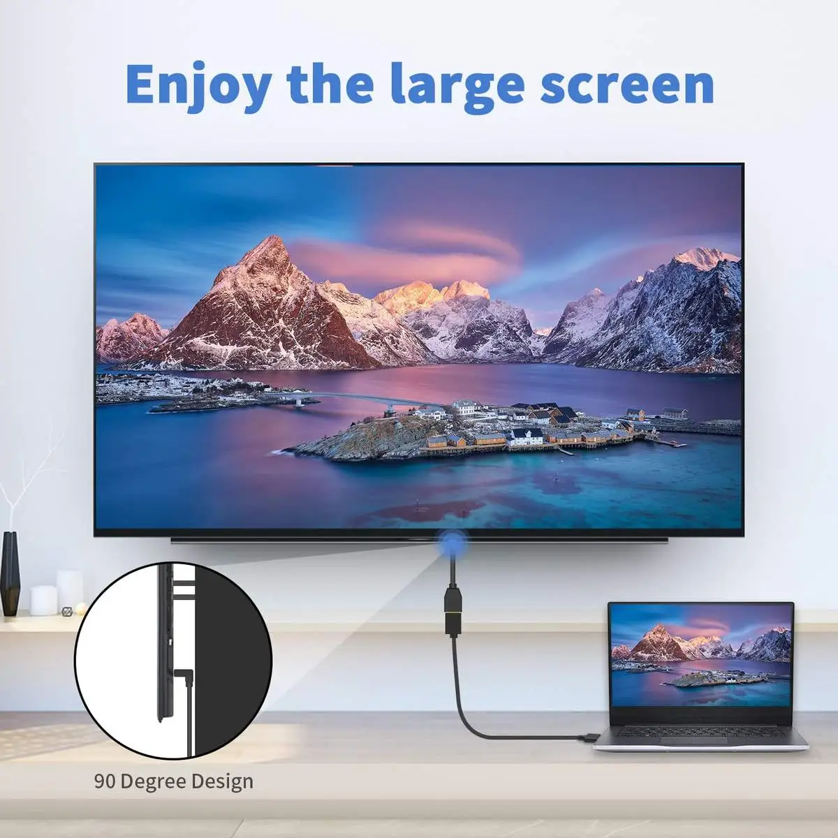 DisplayPort 1.4 Cable, 90 Degree Displayport DP 1.4 Male to Female Extender Ultra Extension Cable - Image 4