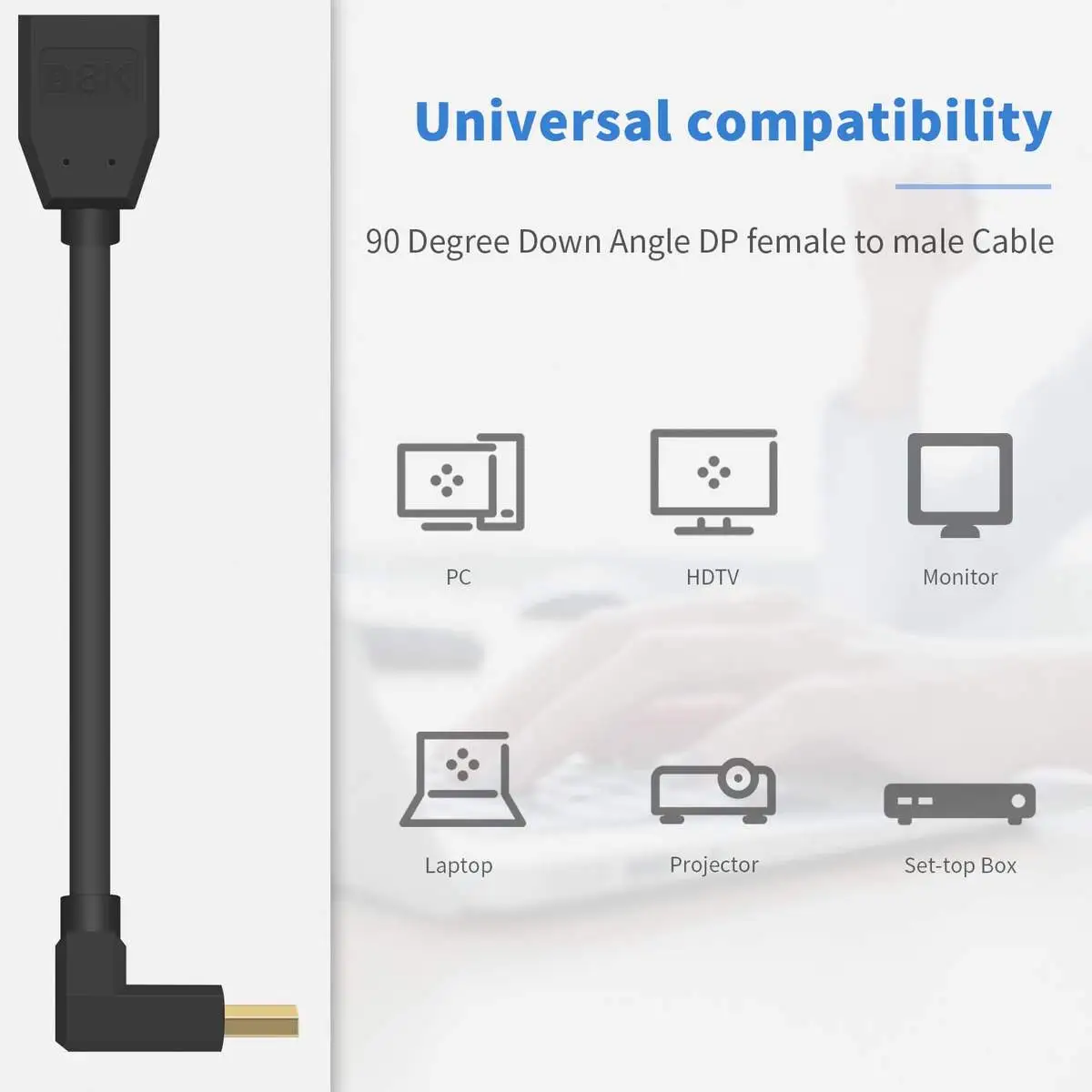 DisplayPort 1.4 Cable, 90 Degree Displayport DP 1.4 Male to Female Extender Ultra Extension Cable - Image 6