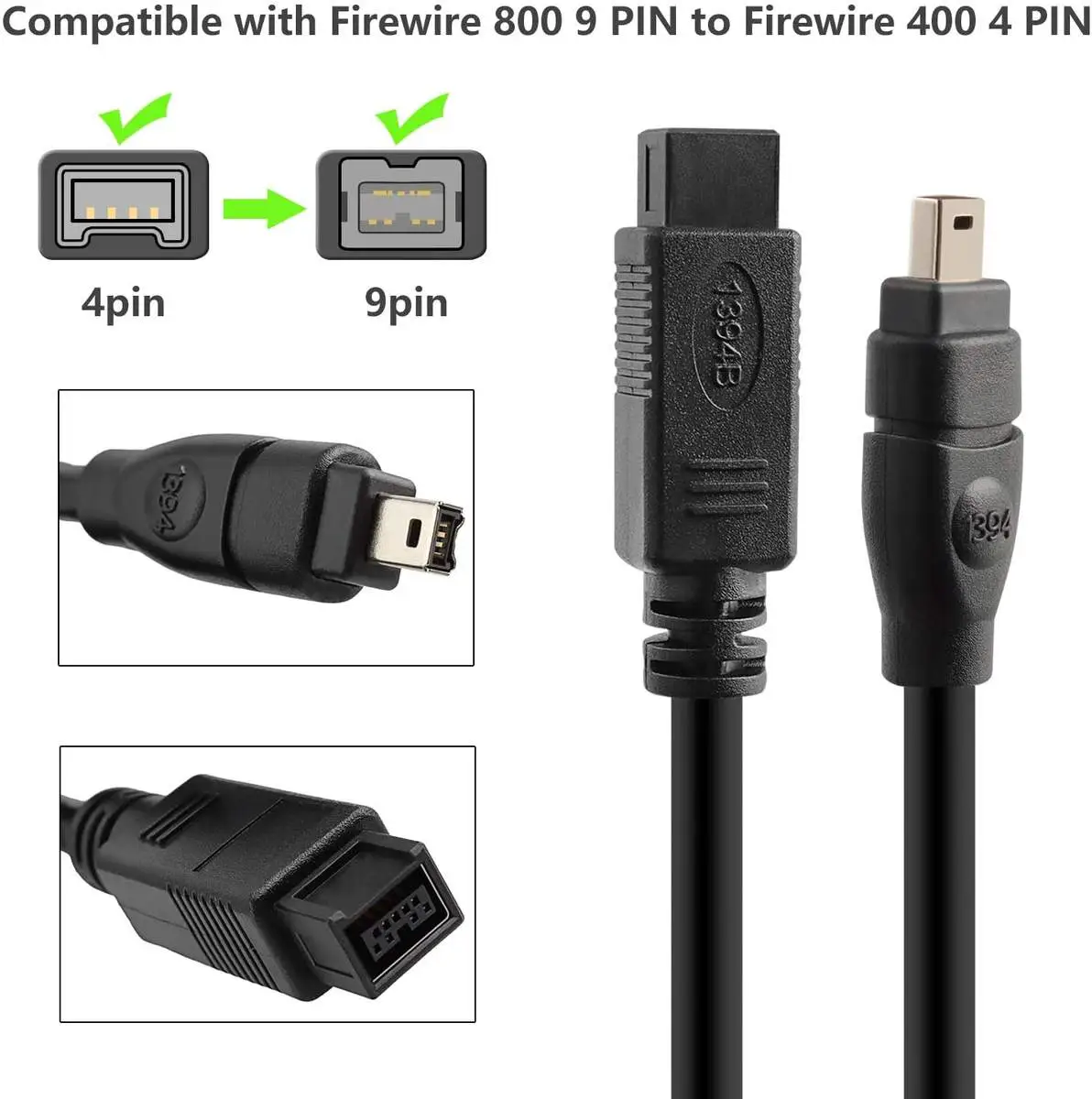 FireWire Cable 9 Pin to 4 Pin IEEE 1394 Firewire 800/400 Cable - Image 2