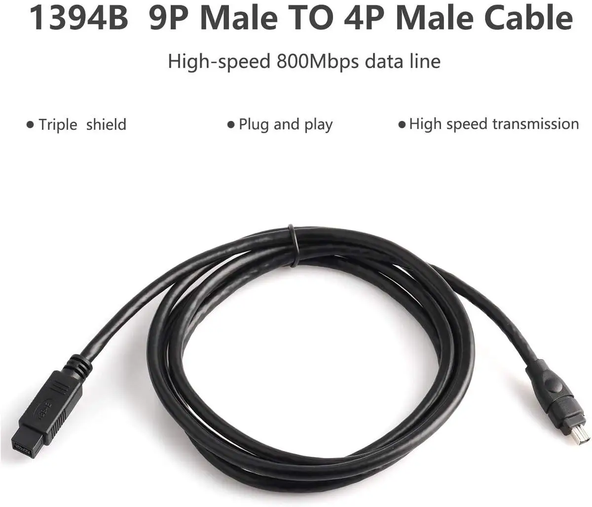 FireWire Cable 9 Pin to 4 Pin IEEE 1394 Firewire 800/400 Cable - Image 3