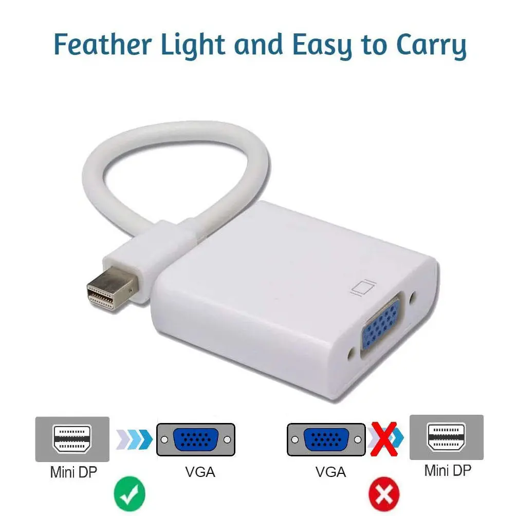 Mini DP to VGA Adapter Cable Mini Displayport Thunderbolt to VGA D-Sub Converter 1080P Cables - Image 2