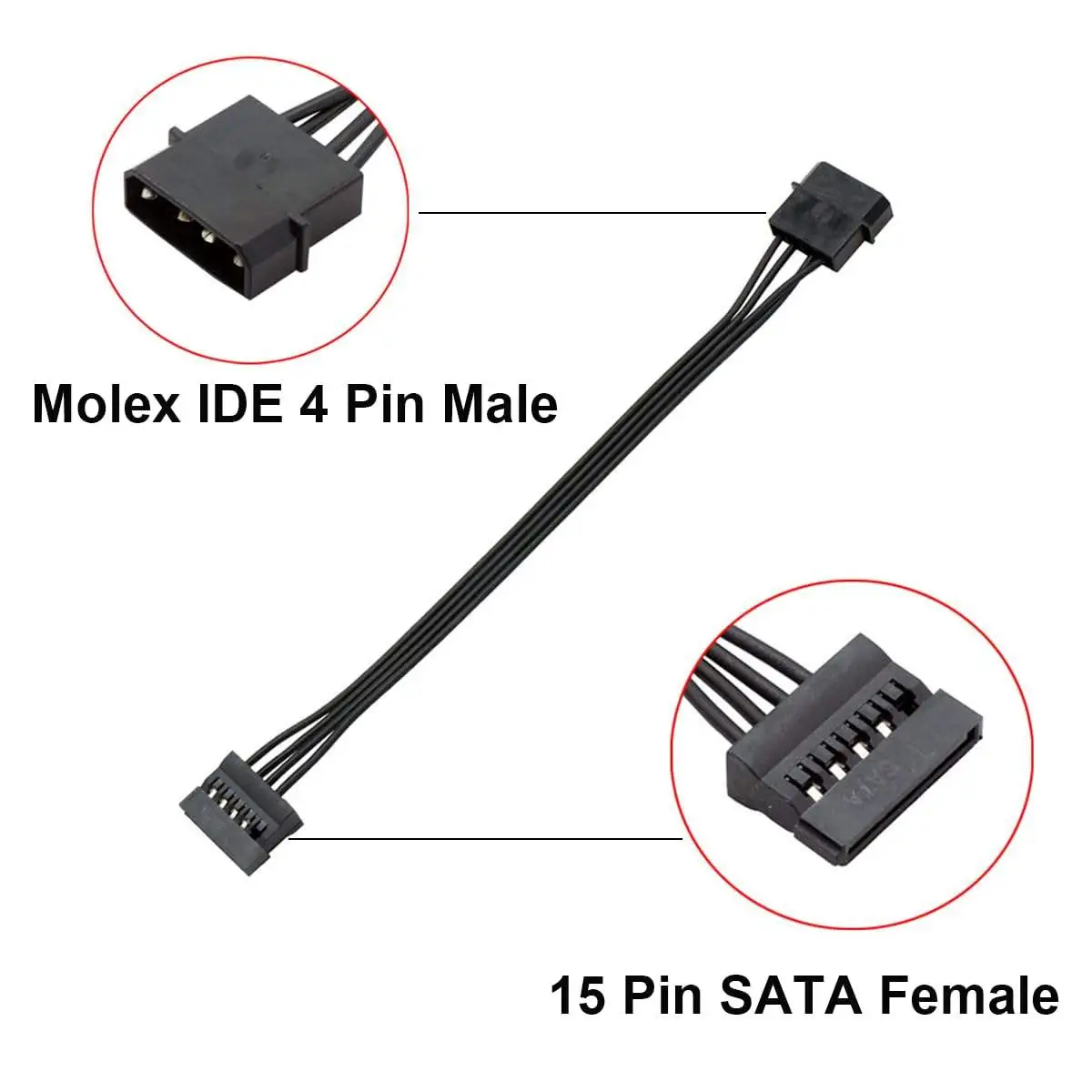 Molex IDE 4-Pin Male to 15-Pin Female SATA Power Converter Extension Adapter Cable - Image 5