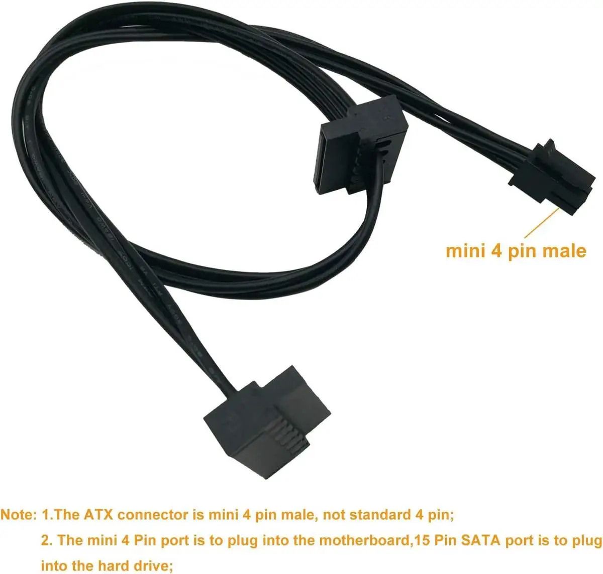 Motherboard ATX Mini 4-Pin to 2 X Right-Angle 15-Pin SATA Hard Drive HDD Power Supply Adapter Cable - Image 5