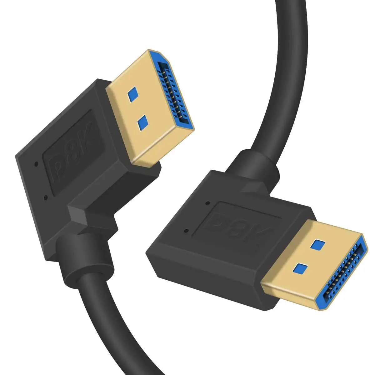 Right Angle Displayport 1.4 Cable, 90 Degree DP Male to Left Male Cable