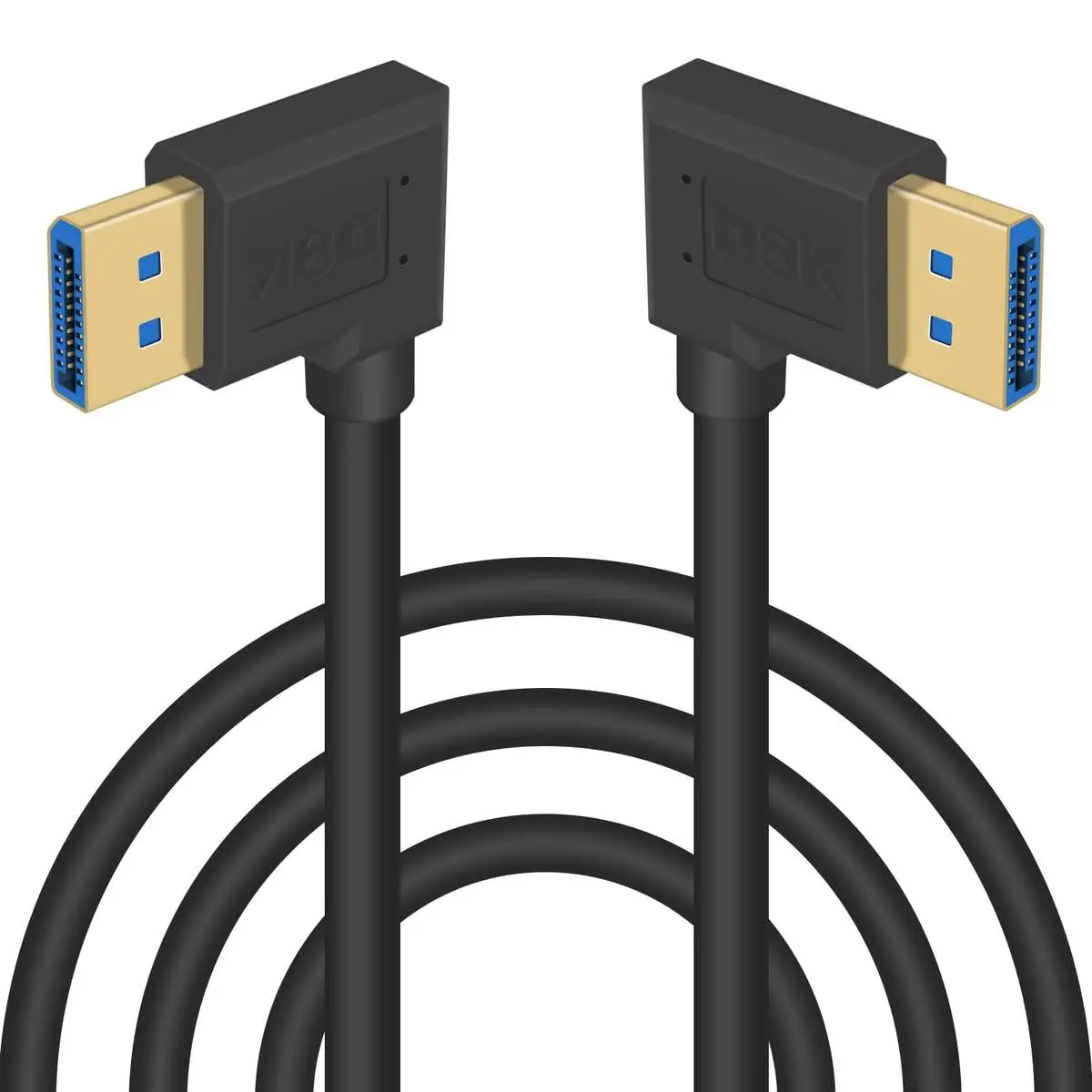 Right Angle Displayport 1.4 Cable, 90 Degree DP Male to Left Male Cable - Image 2