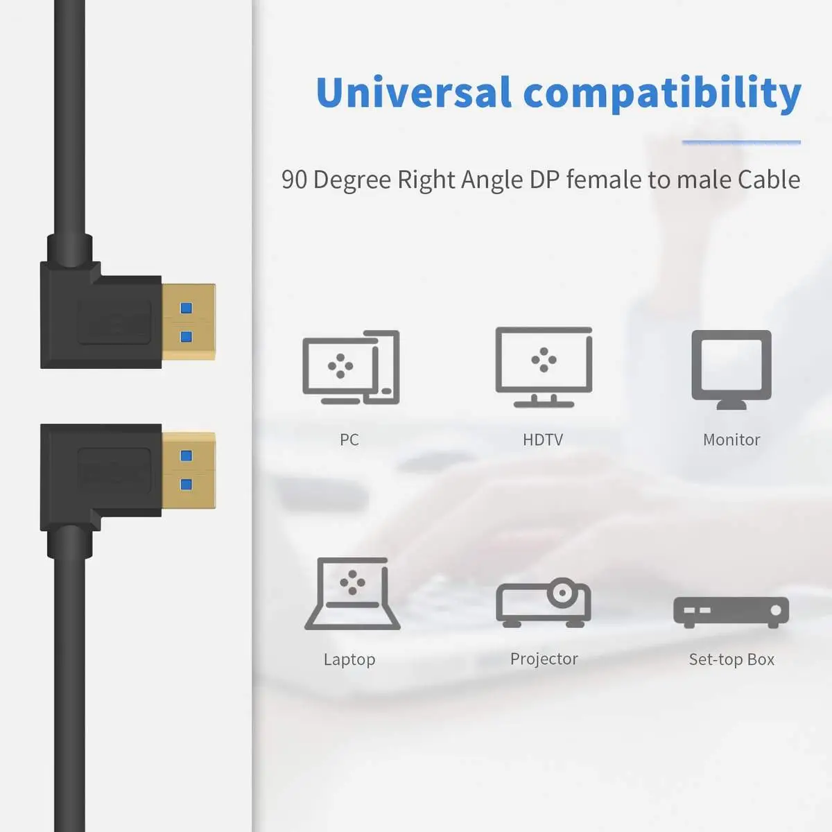 Right Angle Displayport 1.4 Cable, 90 Degree DP Male to Left Male Cable - Image 6