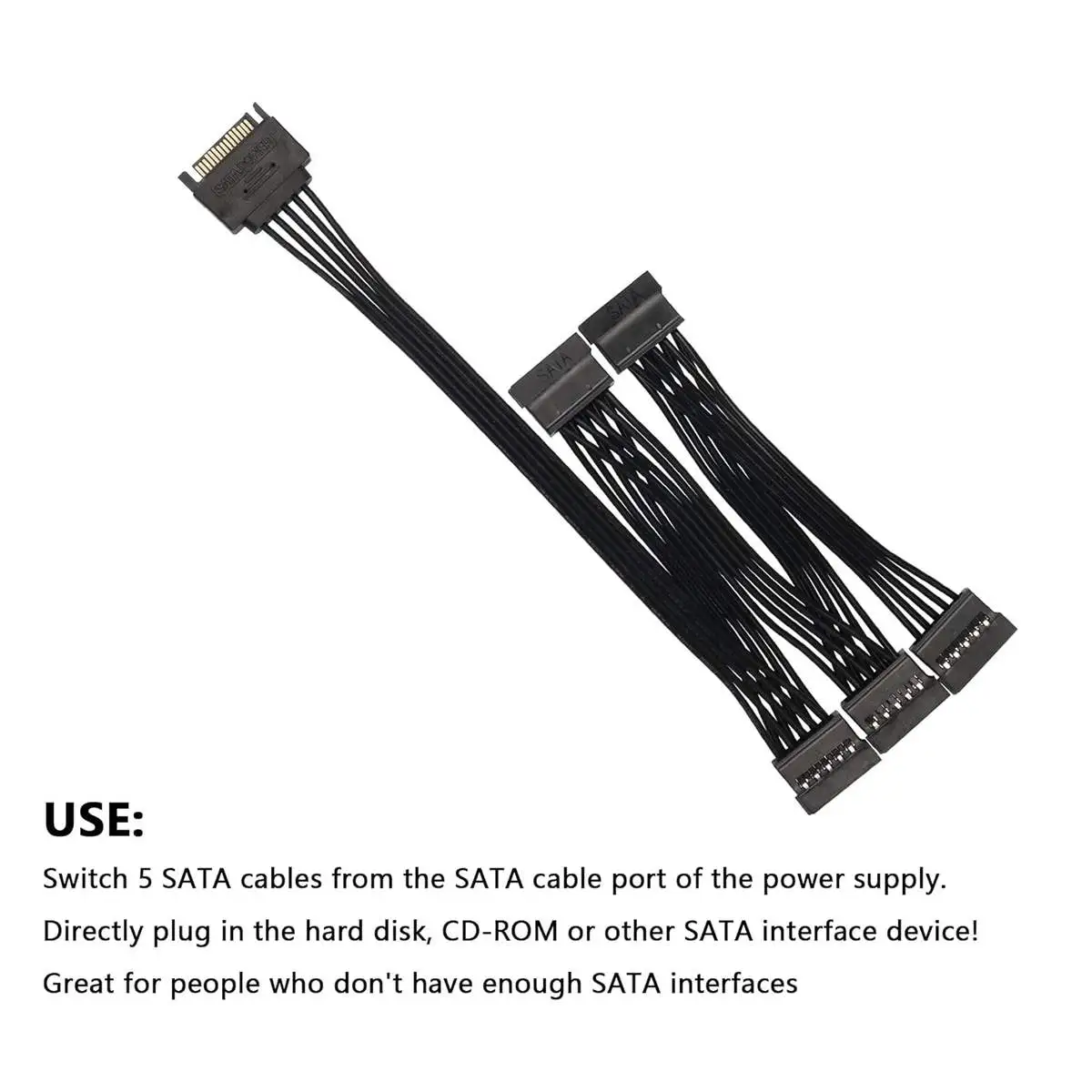 SATA Power Splitter Cable, 15Pin SATA Male to 5 SATA Female Power Extension Hard Drive Cable - Image 5