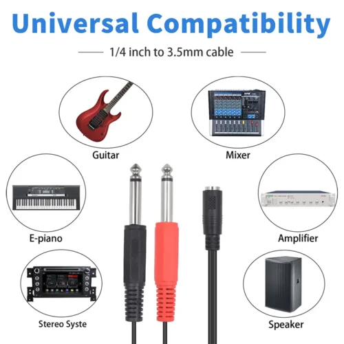 TRS 3.5mm Jack Adapter, 3.5mm 1/8 TRS Female to Dual 6.35mm 1/4 TS Male - Image 4