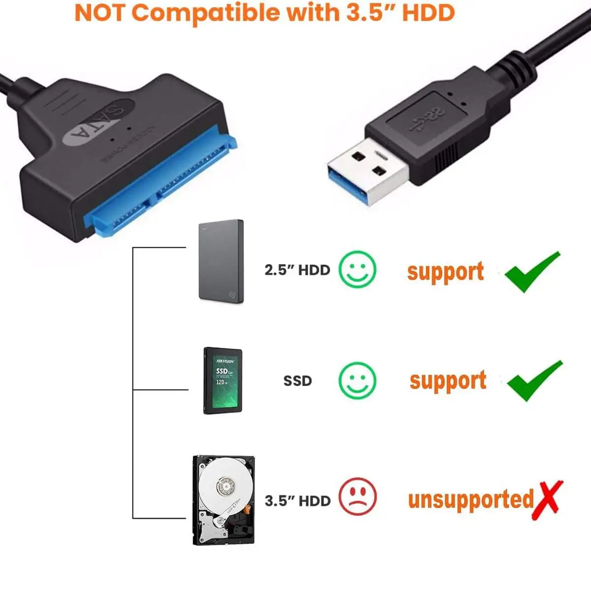 USB 3.0 Serial ATA 3 to USB 3.0 Adapter Support 2.5 Inch HDD SSD 22 Pin - Image 5