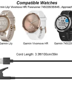 Alternative view of USB Replacement Charger for Garmin Lily Vivomove HR Forerunner