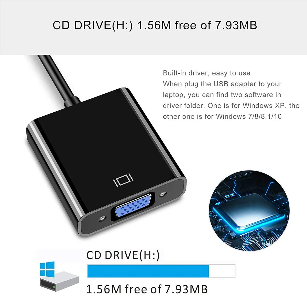 USB to VGA Adapter, External Video Card Multi Display Converter - Image 3