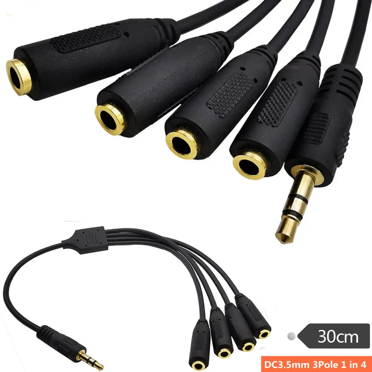 3.5mm TRRS 3 Pole 2 Rings Stereo Splitter Audio Cable