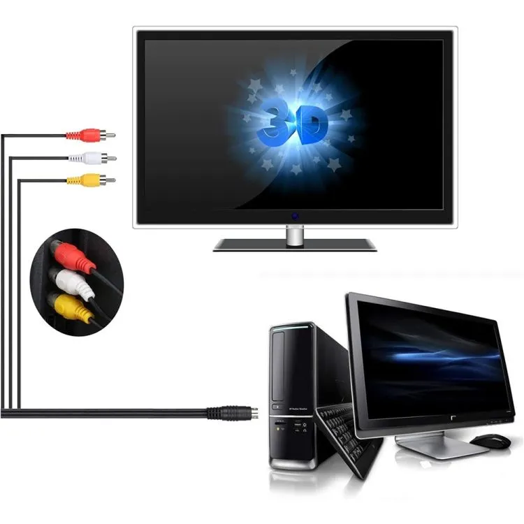 4 Pin S-Video to 3 RCA AV TV Male Cable Converter Adapter - Image 4