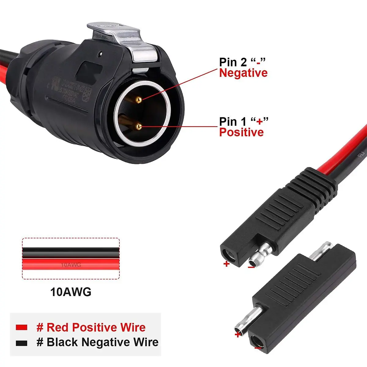 Camper Plug Power Industrial Circular to SAE Adapter Solar Cable - Image 2