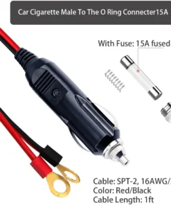 Alternative view of Cigarette Male Lighter to O Ring Terminal Harness Extension Cable