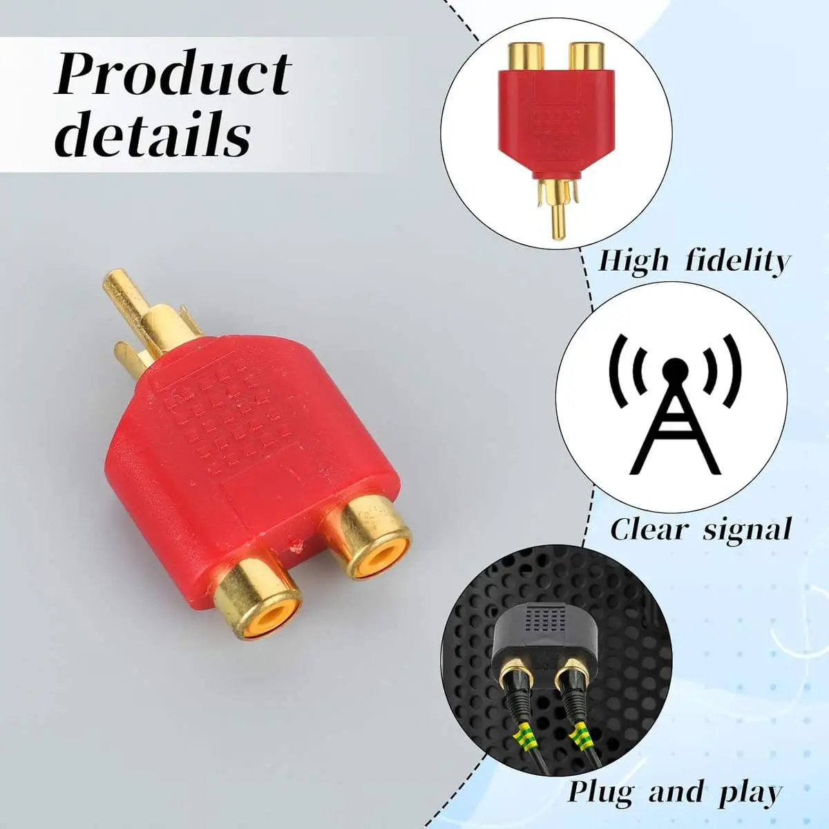 Gold Plated RCA Male to Dual RCA Female Split Adapter - Image 6