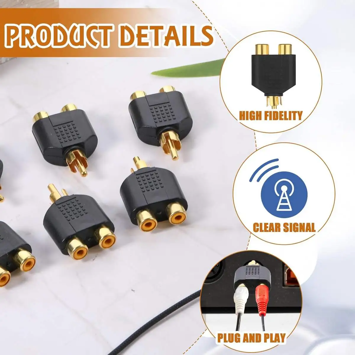 RCA Female Jack to RCA Male Plug Y Type Coupler RCA Audio Video Adapter Connector - Image 6