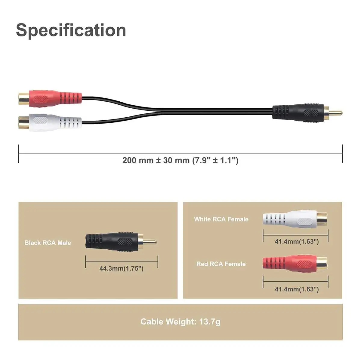 RCA Y Splitter Cable Adapter 1 Male to 2 Female,Car Audio RCA Splitter Adapter Cable - Image 4