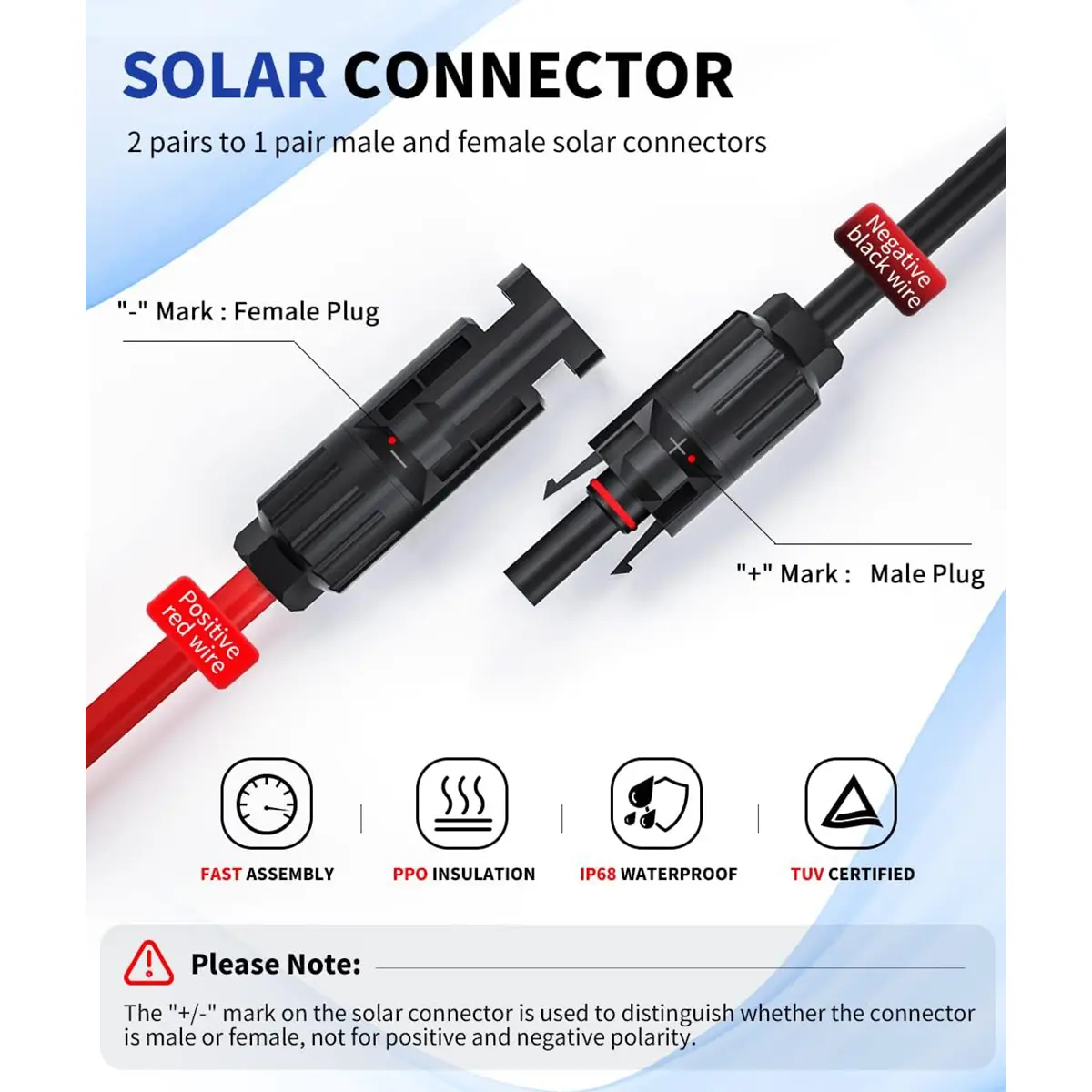 Solar 2-in-1 Y Branch Connectors Cable Solar Panel Wire Splitter - Image 3