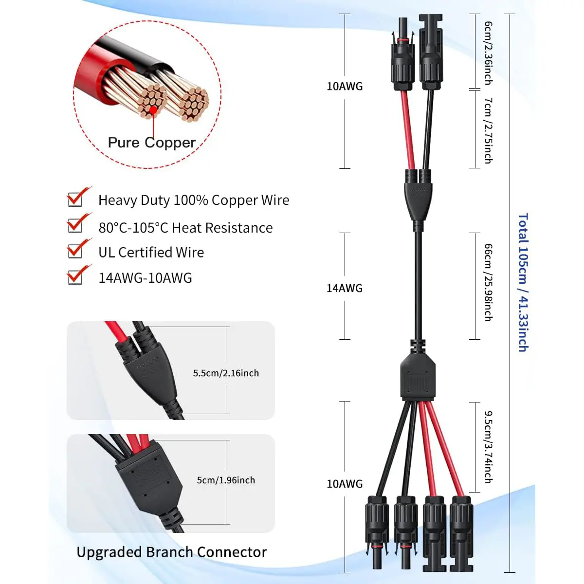 Solar 2-in-1 Y Branch Connectors Cable Solar Panel Wire Splitter - Image 4