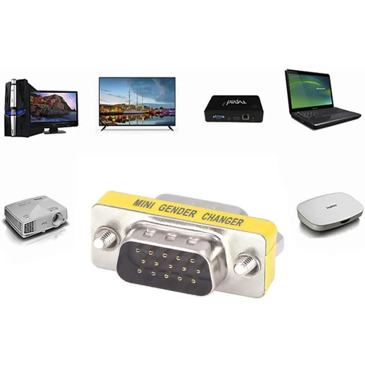 VGA Adapter, Male to Male SVGA Coupler HD15 Mini Gender Changer VGA Cable Extender - Image 2