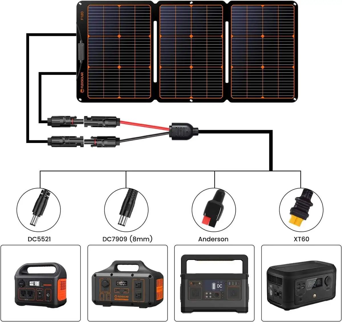 16AWG Solar Charge Cable Solar Connector to XT60, DC7909 (8mm) DC5521 Adapter Connector - Image 5