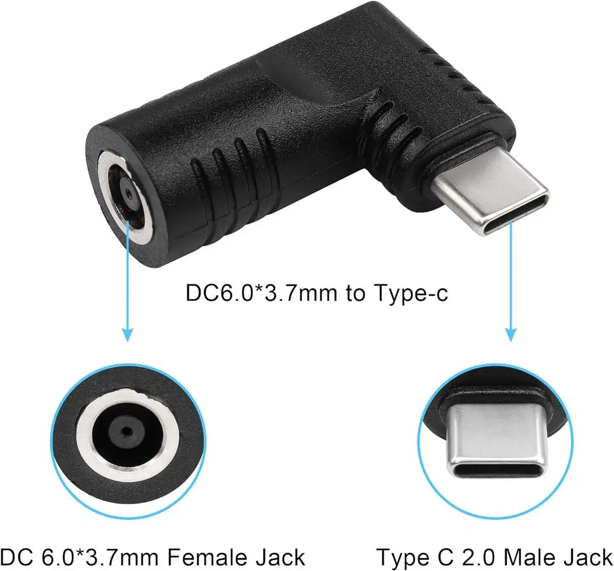 DC 6.0mm*3.7mm to USB C Adapter, 90 Degree DC to PD 65W - Image 3
