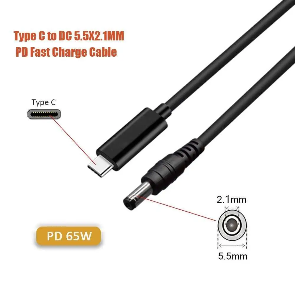 DC to USB C Cable, PD USB Type C Male Input to DC 5.5 X 2.1mm - Image 2