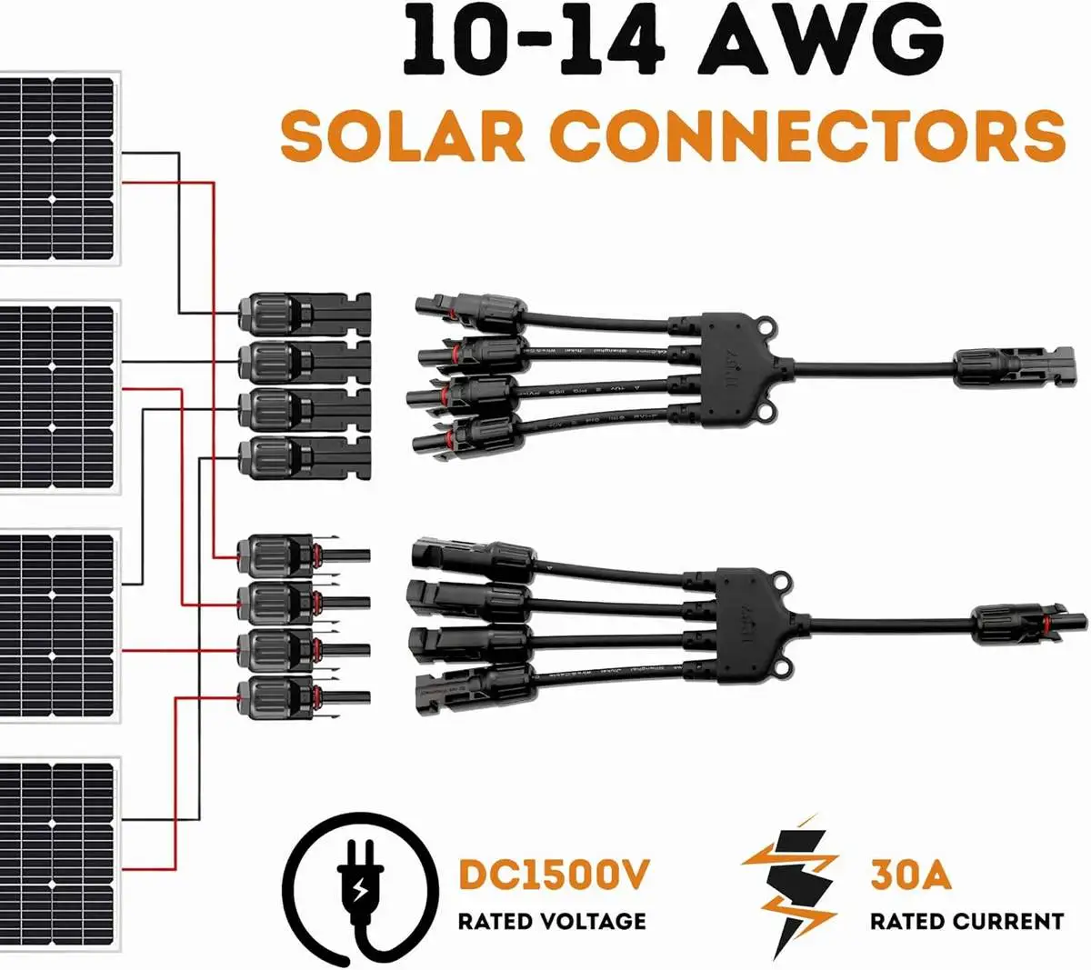 Solar Y Branch Connectors Solar Panel Parallel Connectors 1 to 4 Solar Adapter Cable - Image 6