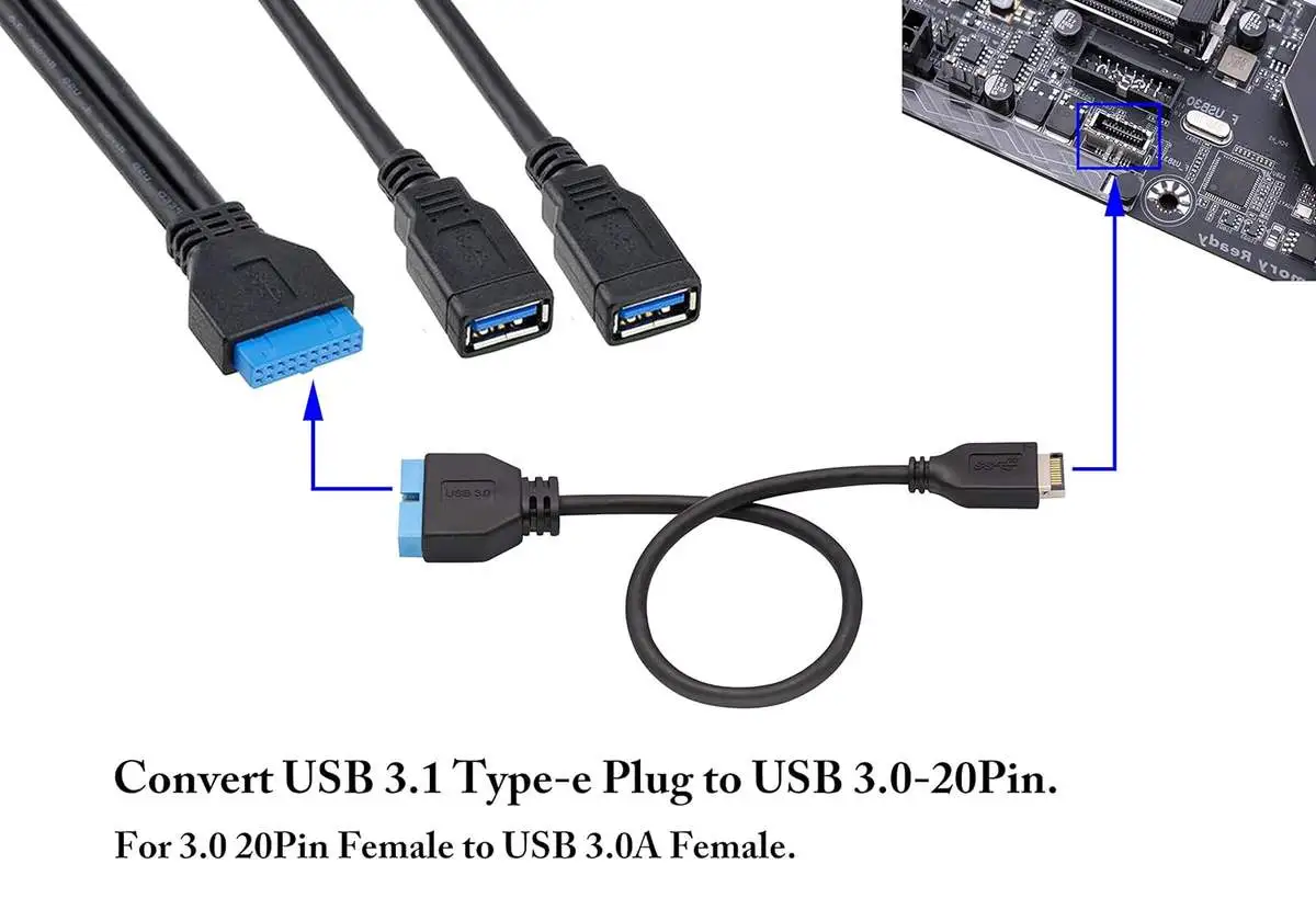 USB 3.1 Front Panel Header to USB 3.0 20-Pin Header Extension Cable - Image 2
