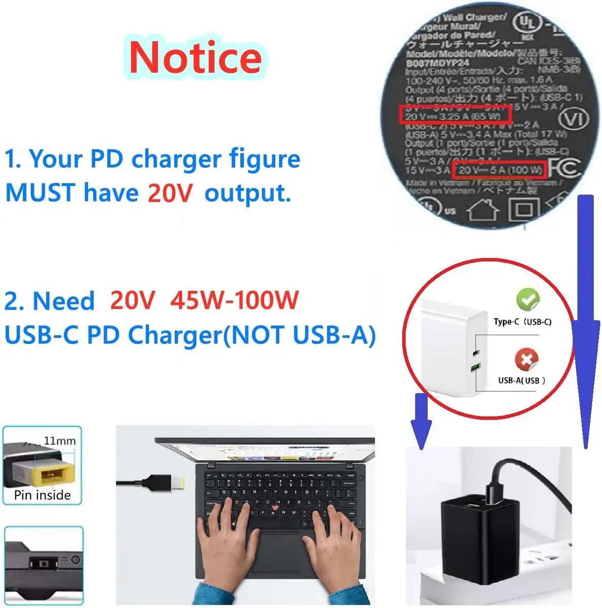 USB C to Slim Tip Laptop Charging Cable - Image 2
