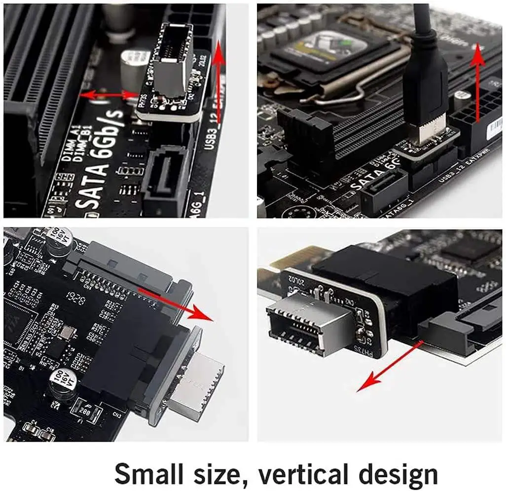 USB Front Panel Adapter, Vertical USB 3.1 Front Panel Socket Key-A Type-E to USB 3.0 20Pin Header Adapter - Image 2