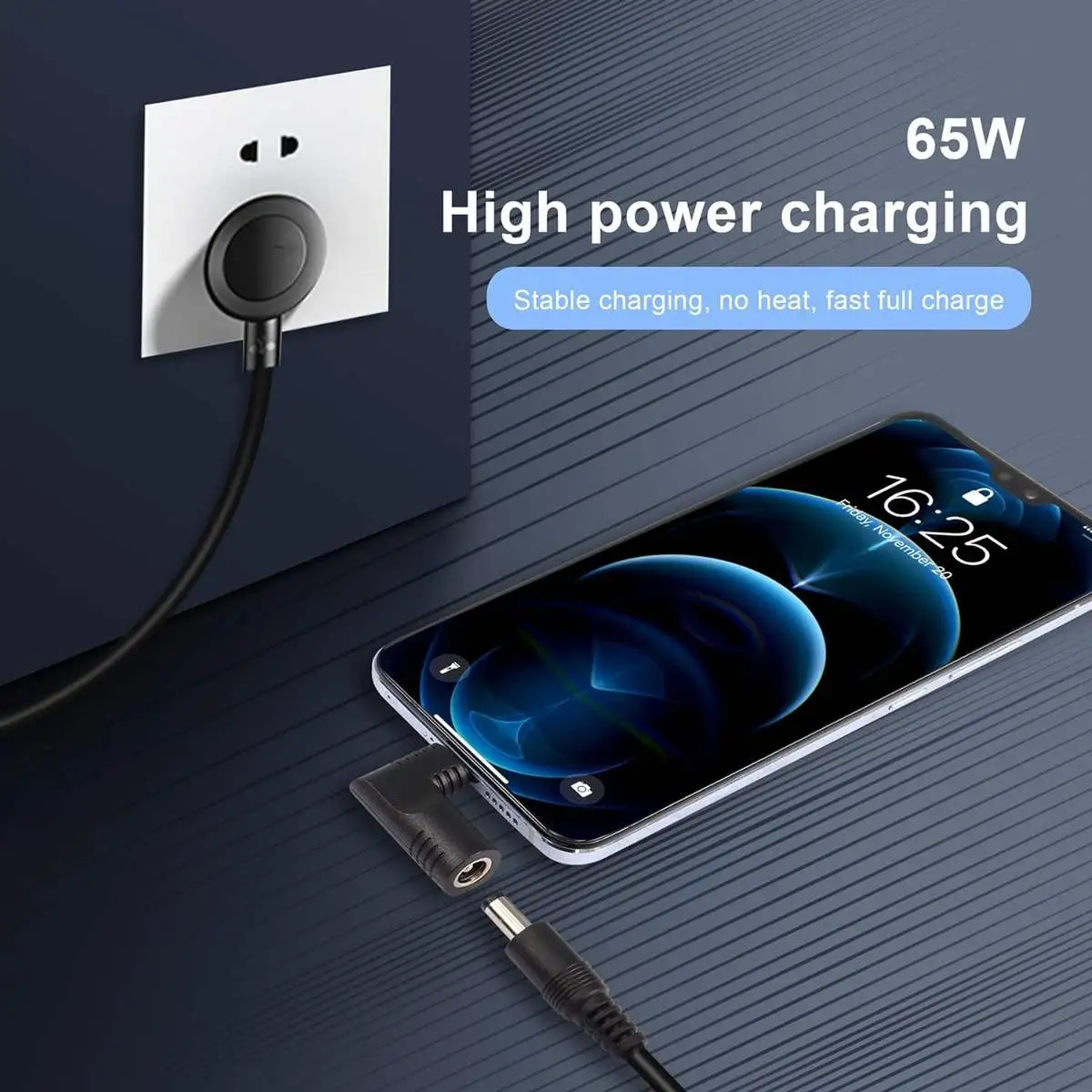 USB Type C Male to DC 5.5mm X 2.1mm 90 Degree PD 65W Power Plug Charge Adapter - Image 3
