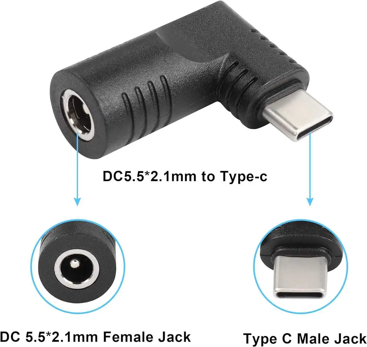 USB Type C Male to DC 5.5mm X 2.1mm 90 Degree PD 65W Power Plug Charge Adapter - Image 2