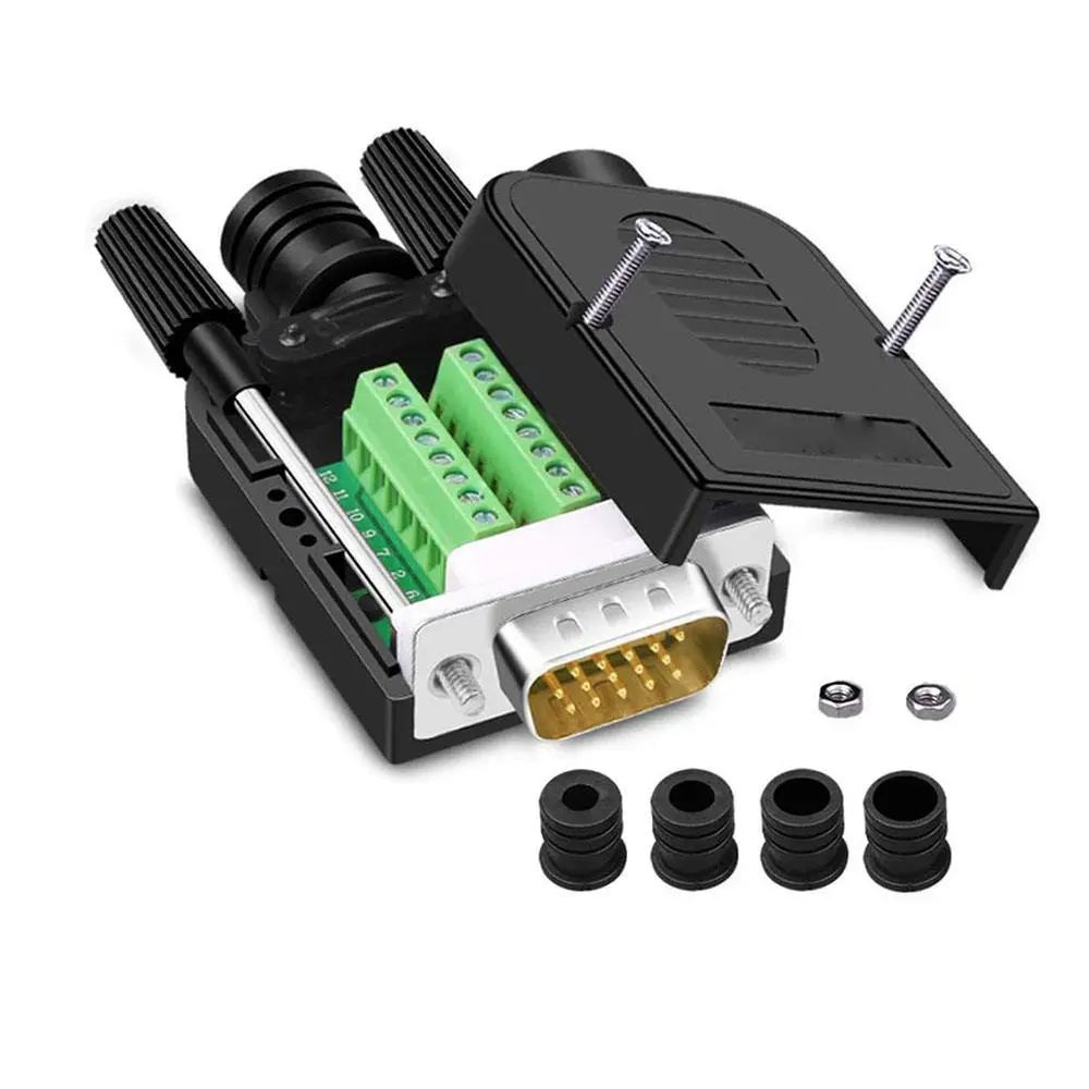 VGA Solderless Quick Connector 16mm Thinner 3+9 DB15 3Row Serial Plug to 15-pin Port Terminal Adapter