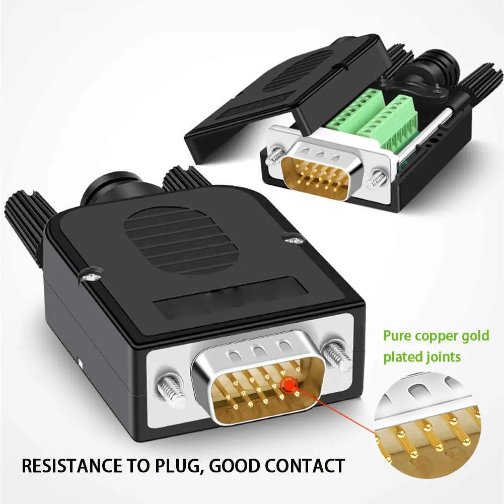 VGA Solderless Quick Connector 16mm Thinner 3+9 DB15 3Row Serial Plug to 15-pin Port Terminal Adapter - Image 4