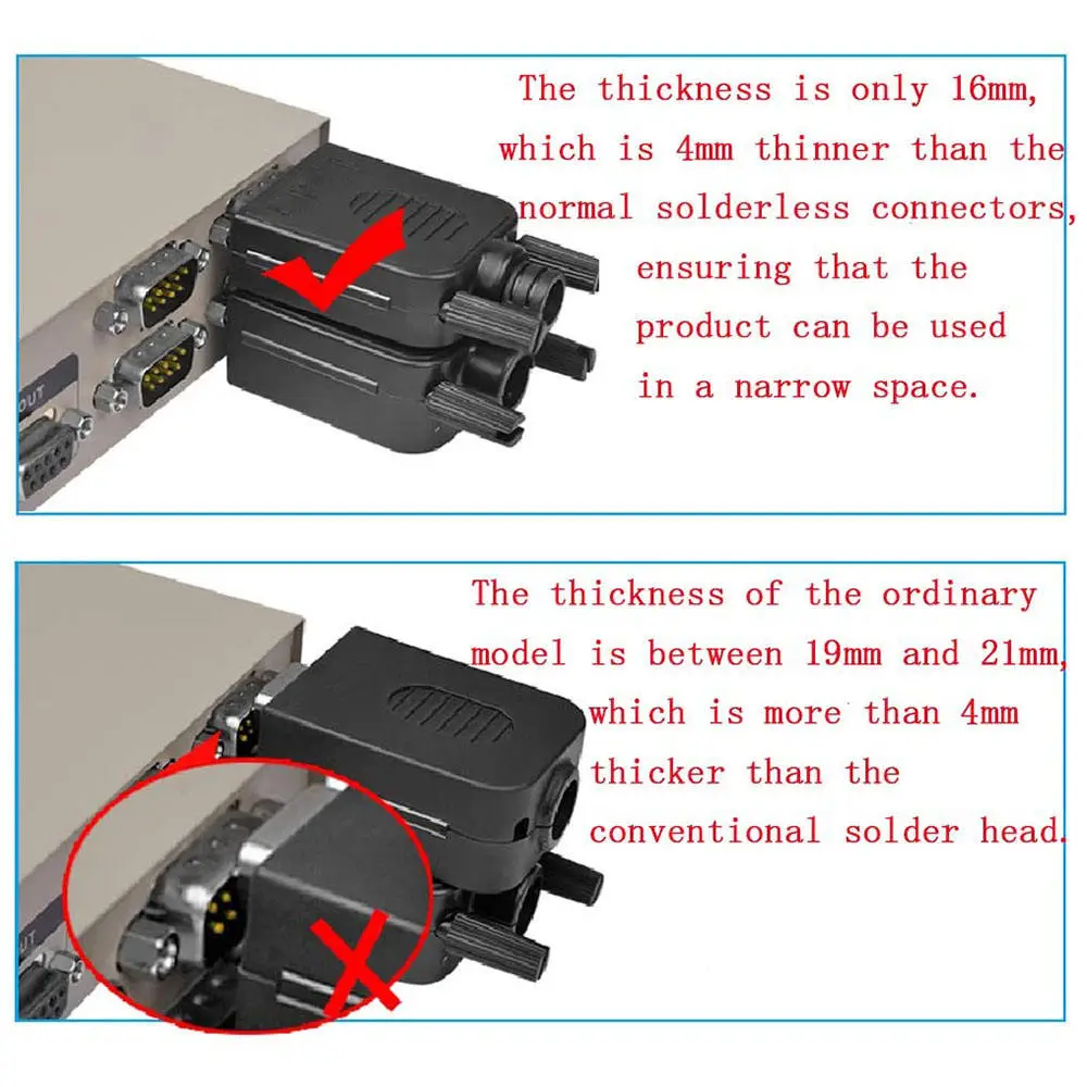 VGA Solderless Quick Connector 16mm Thinner 3+9 DB15 3Row Serial Plug to 15-pin Port Terminal Adapter - Image 2